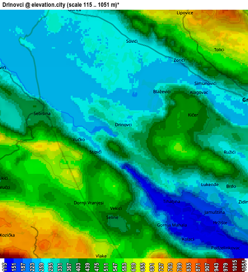 Zoom OUT 2x Drinovci, Bosnia and Herzegovina elevation map