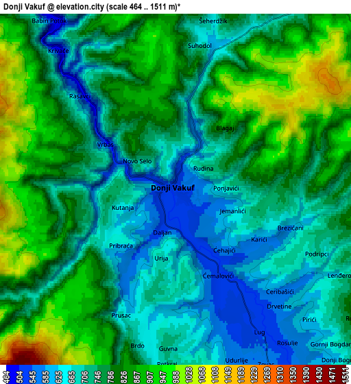 Zoom OUT 2x Donji Vakuf, Bosnia and Herzegovina elevation map