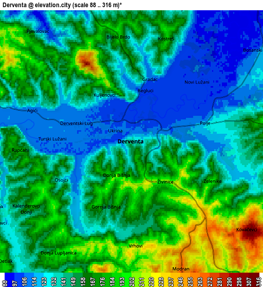 Zoom OUT 2x Derventa, Bosnia and Herzegovina elevation map