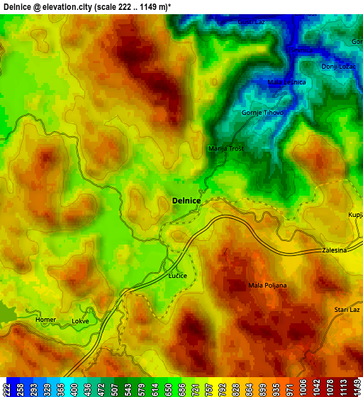 Zoom OUT 2x Delnice, Croatia elevation map