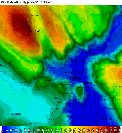 Zoom OUT 2x Cim, Bosnia and Herzegovina elevation map