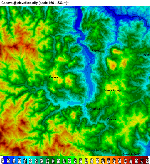 Zoom OUT 2x Čečava, Bosnia and Herzegovina elevation map