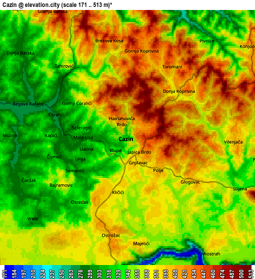 Zoom OUT 2x Cazin, Bosnia and Herzegovina elevation map