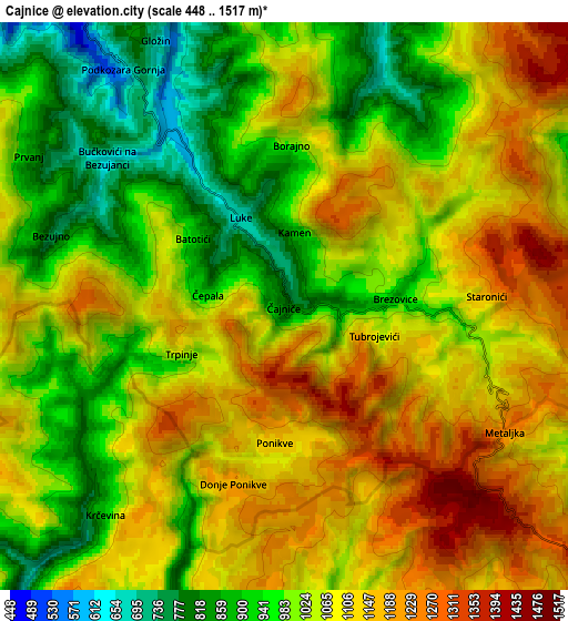 Zoom OUT 2x Čajniče, Bosnia and Herzegovina elevation map