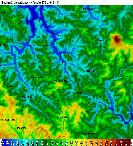 Zoom OUT 2x Bužim, Bosnia and Herzegovina elevation map