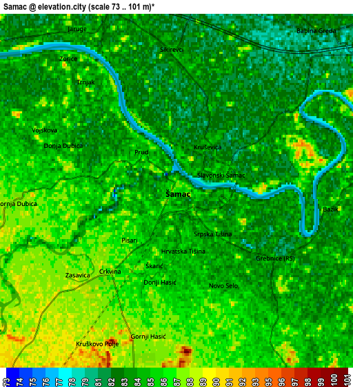 Zoom OUT 2x Šamac, Bosnia and Herzegovina elevation map