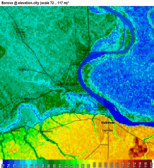 Zoom OUT 2x Borovo, Croatia elevation map