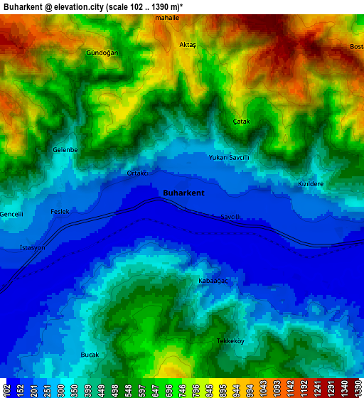 Zoom OUT 2x Buharkent, Turkey elevation map
