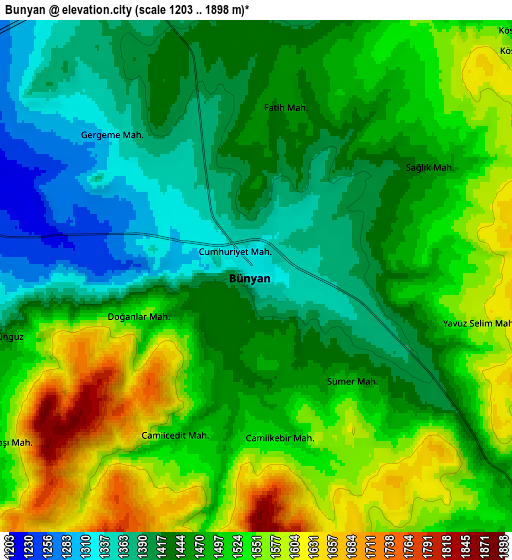 Zoom OUT 2x Bünyan, Turkey elevation map