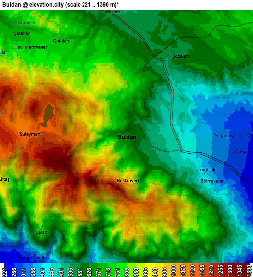 Zoom OUT 2x Buldan, Turkey elevation map