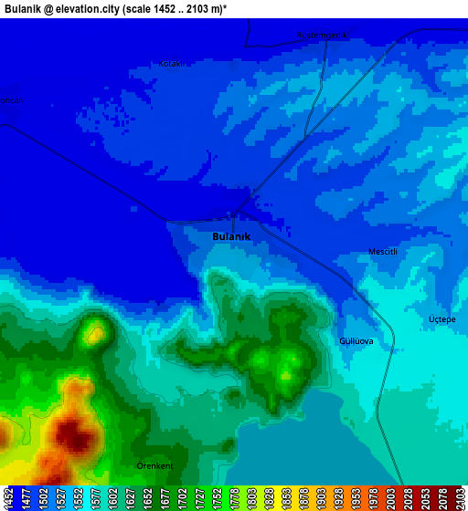 Zoom OUT 2x Bulanık, Turkey elevation map