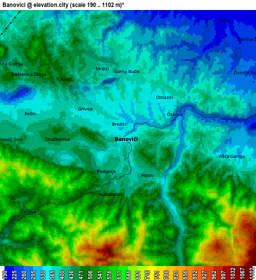 Zoom OUT 2x Banovići, Bosnia and Herzegovina elevation map