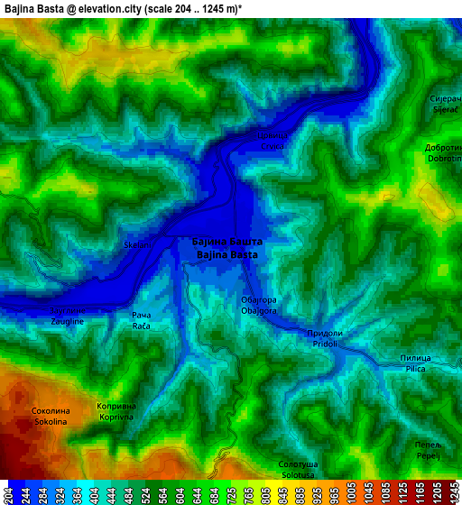 Zoom OUT 2x Bajina Bašta, Serbia elevation map
