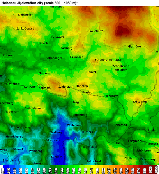 Zoom OUT 2x Hohenau, Germany elevation map