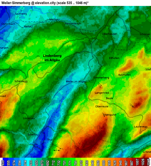 Zoom OUT 2x Weiler-Simmerberg, Germany elevation map