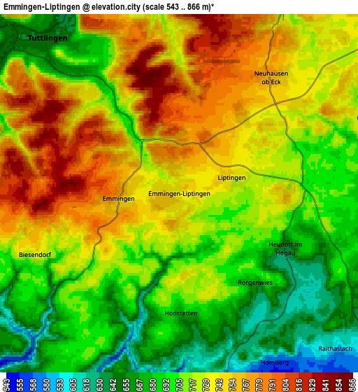 Zoom OUT 2x Emmingen-Liptingen, Germany elevation map