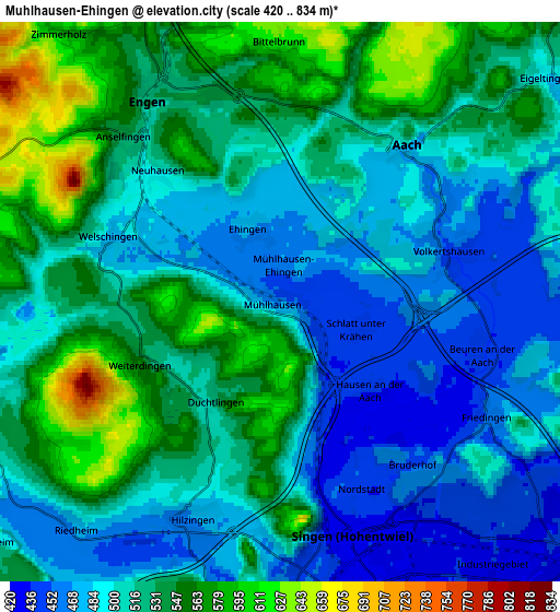 Zoom OUT 2x Mühlhausen-Ehingen, Germany elevation map