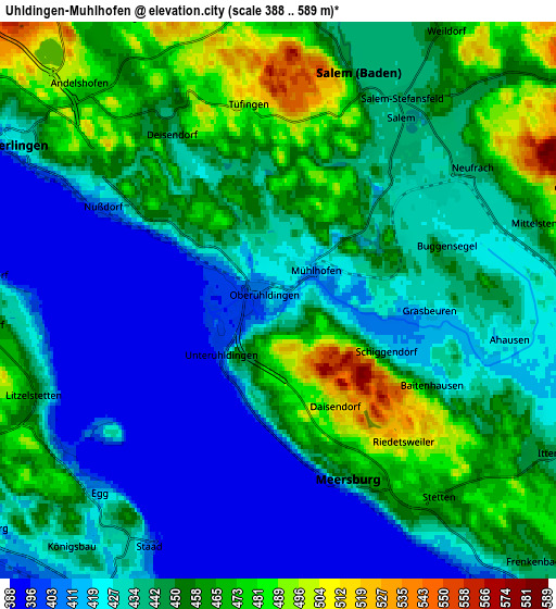 Zoom OUT 2x Uhldingen-Mühlhofen, Germany elevation map