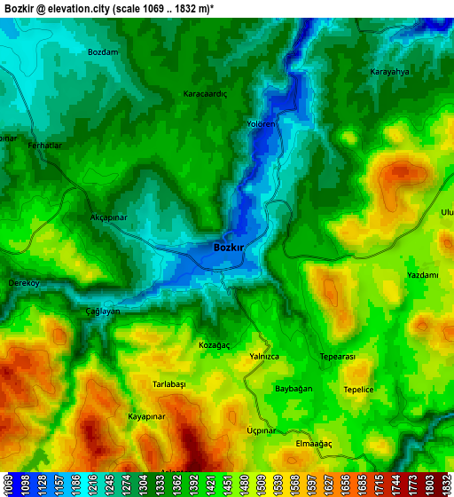 Zoom OUT 2x Bozkır, Turkey elevation map