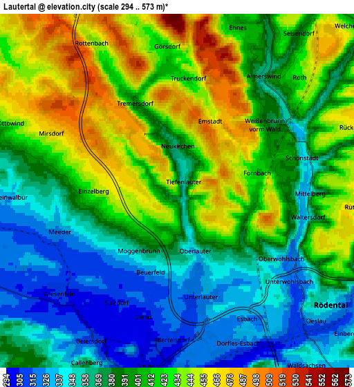 Zoom OUT 2x Lautertal, Germany elevation map