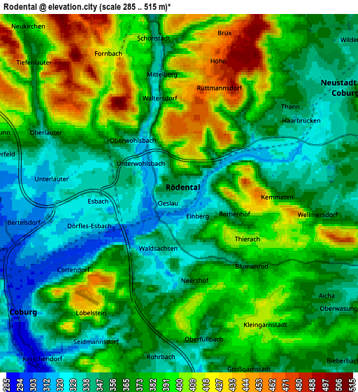 Zoom OUT 2x Rödental, Germany elevation map