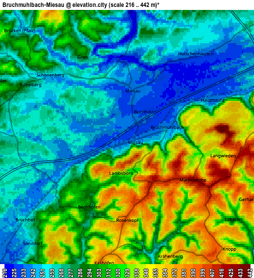 Zoom OUT 2x Bruchmühlbach-Miesau, Germany elevation map