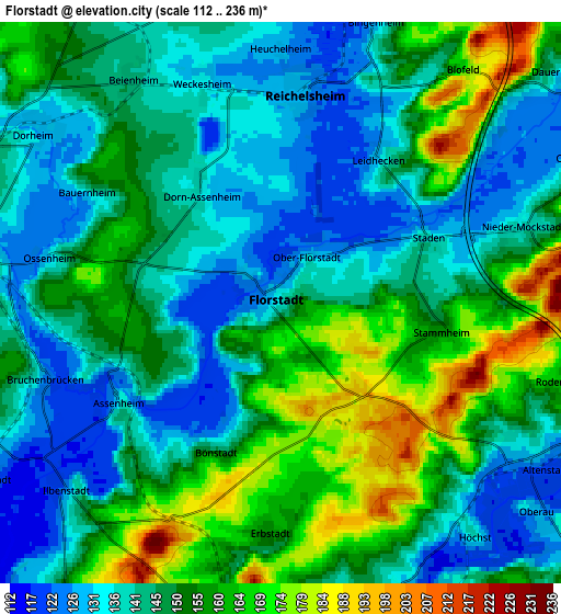 Zoom OUT 2x Florstadt, Germany elevation map