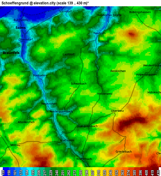 Zoom OUT 2x Schöffengrund, Germany elevation map