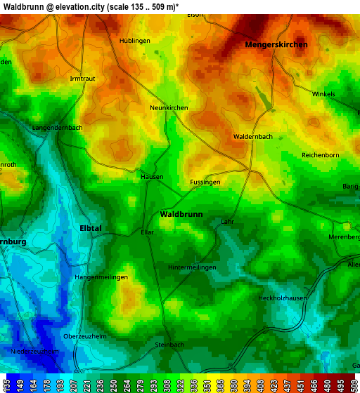 Zoom OUT 2x Waldbrunn, Germany elevation map