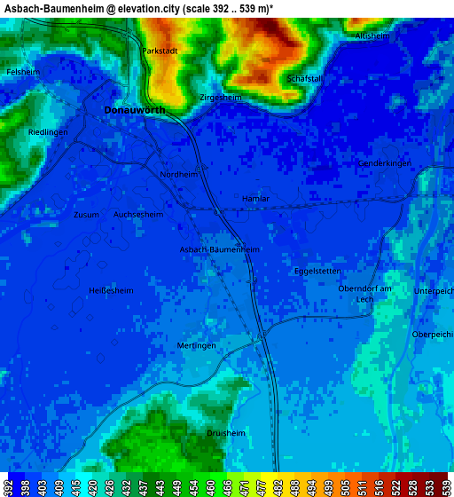 Zoom OUT 2x Asbach-Bäumenheim, Germany elevation map