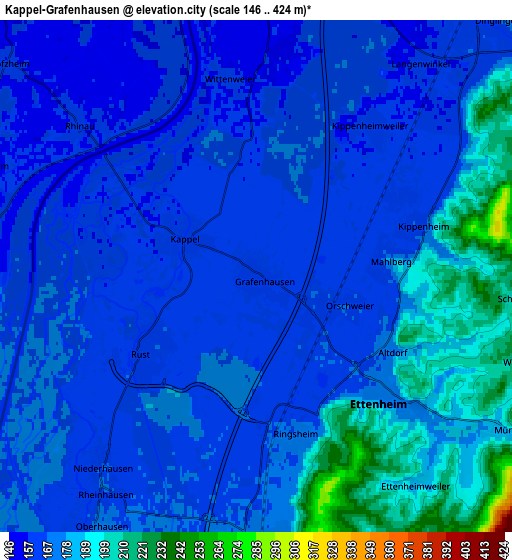 Zoom OUT 2x Kappel-Grafenhausen, Germany elevation map