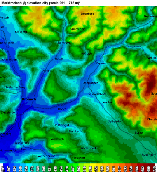 Zoom OUT 2x Marktrodach, Germany elevation map