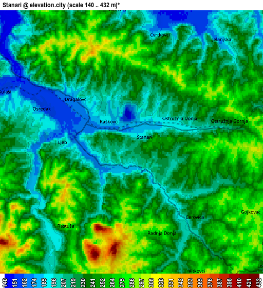 Zoom OUT 2x Stanari, Bosnia and Herzegovina elevation map