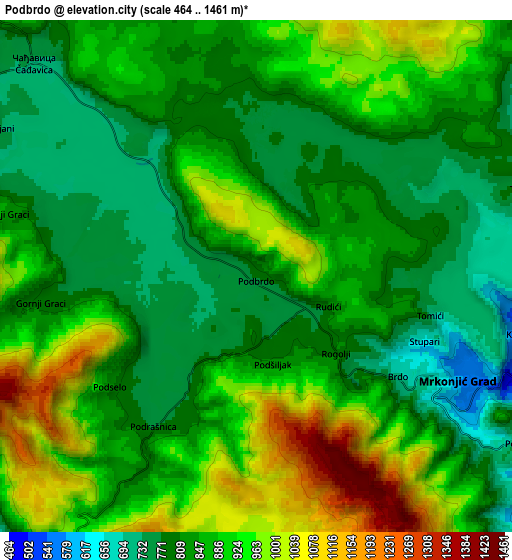 Zoom OUT 2x Podbrdo, Bosnia and Herzegovina elevation map