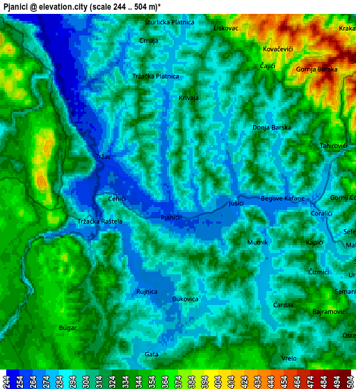 Zoom OUT 2x Pjanići, Bosnia and Herzegovina elevation map