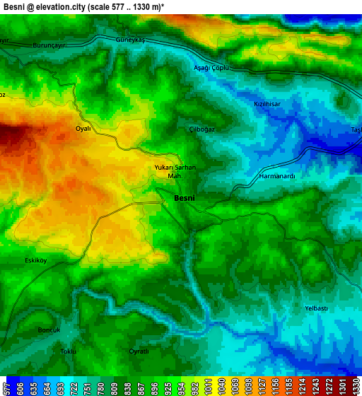 Zoom OUT 2x Besni, Turkey elevation map
