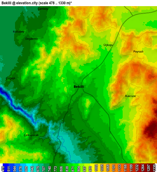 Zoom OUT 2x Bekilli, Turkey elevation map