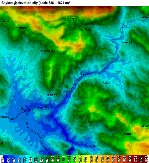 Zoom OUT 2x Baykan, Turkey elevation map