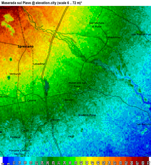 Zoom OUT 2x Maserada sul Piave, Italy elevation map