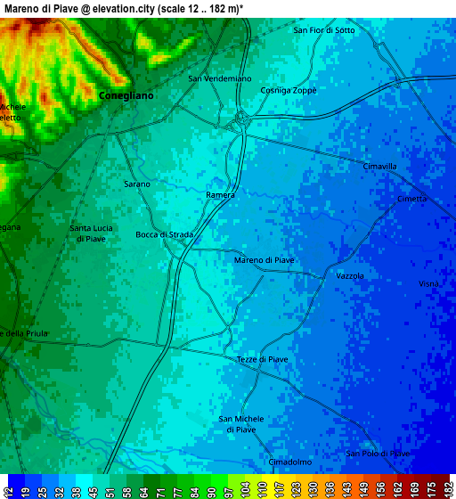 Zoom OUT 2x Mareno di Piave, Italy elevation map
