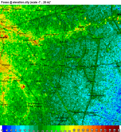 Zoom OUT 2x Fossò, Italy elevation map