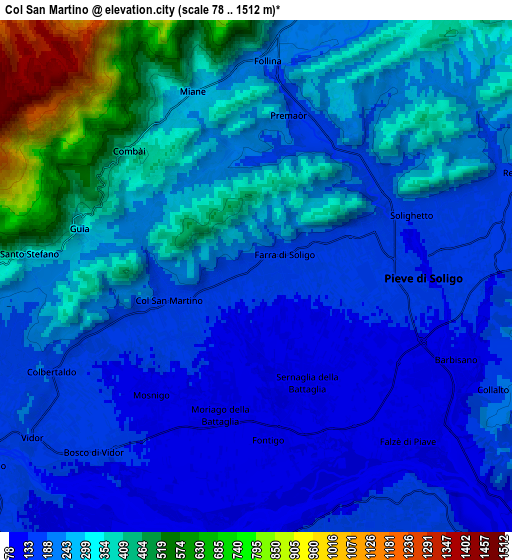 Zoom OUT 2x Col San Martino, Italy elevation map