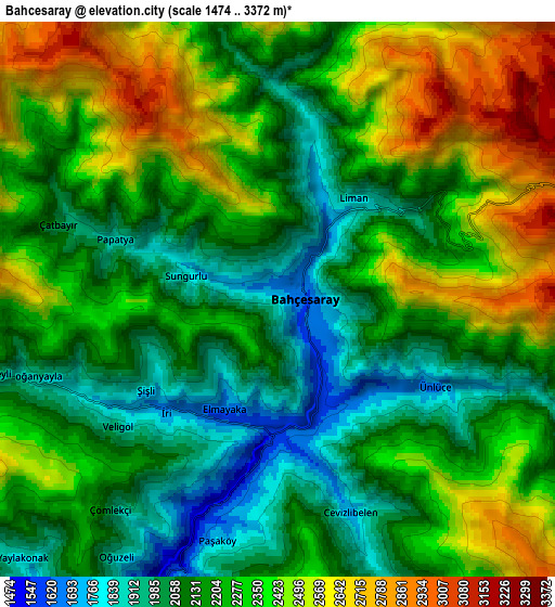 Zoom OUT 2x Bahçesaray, Turkey elevation map