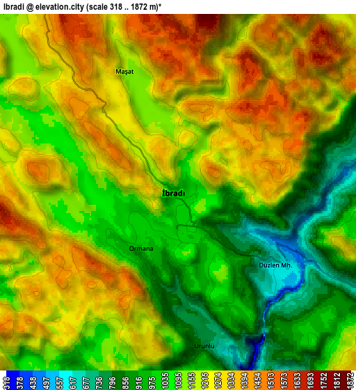 Zoom OUT 2x İbradı, Turkey elevation map