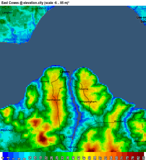 Zoom OUT 2x East Cowes, United Kingdom elevation map