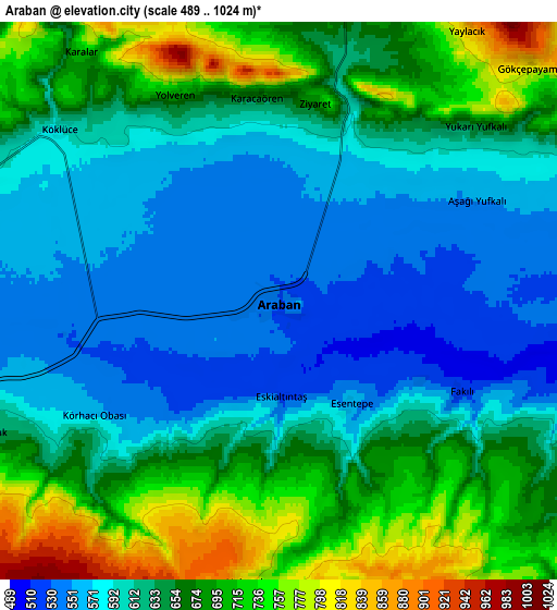 Zoom OUT 2x Araban, Turkey elevation map