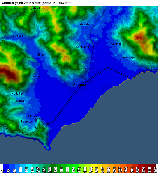 Zoom OUT 2x Anamur, Turkey elevation map