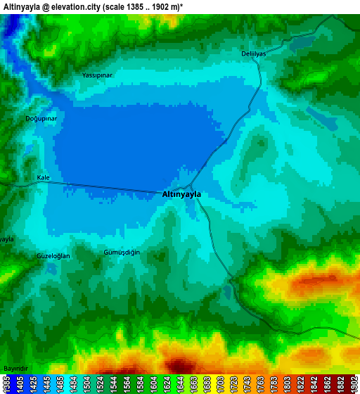 Zoom OUT 2x Altınyayla, Turkey elevation map