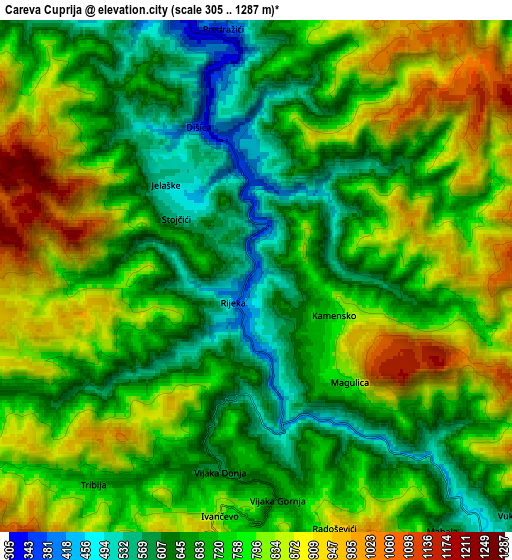 Zoom OUT 2x Careva Ćuprija, Bosnia and Herzegovina elevation map