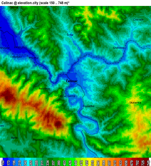 Zoom OUT 2x Čelinac, Bosnia and Herzegovina elevation map